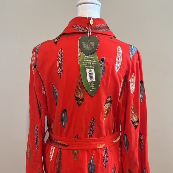 Farm Rio Spring Plume Embroidered Feathers Kimono In Red Multi NWT Size Small - Picture 10 of 15